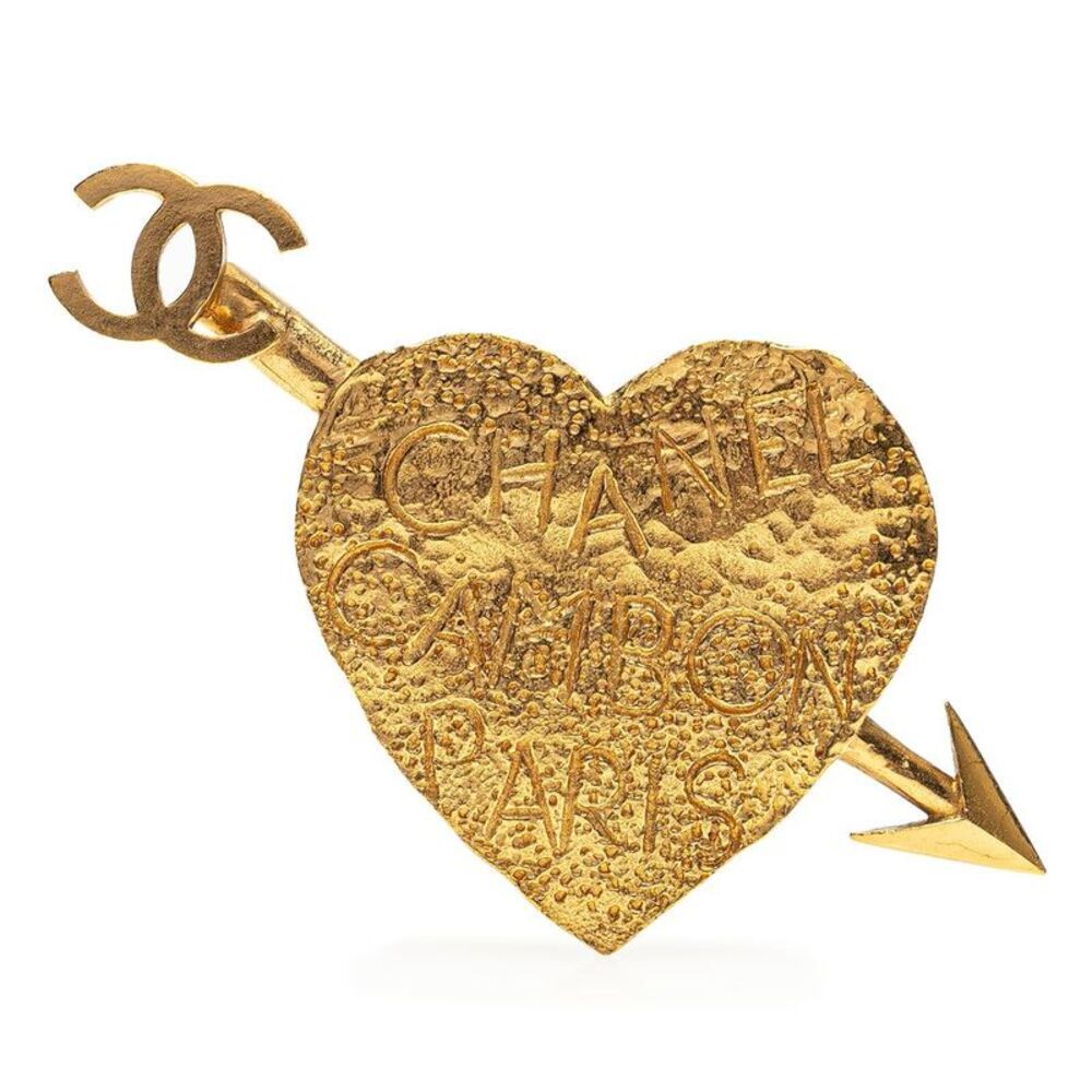 Pre Loved chanel Heart Arrow Brooch Women Gold Brooches - Picture 1 of 5